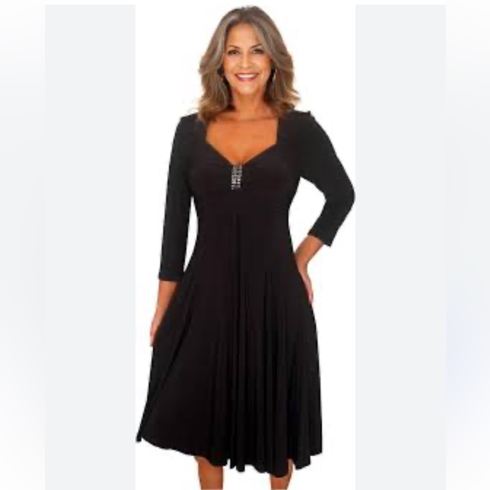 FunFash Long Sleeve Women Long Sleeves Empire Waist Line Midi Dress